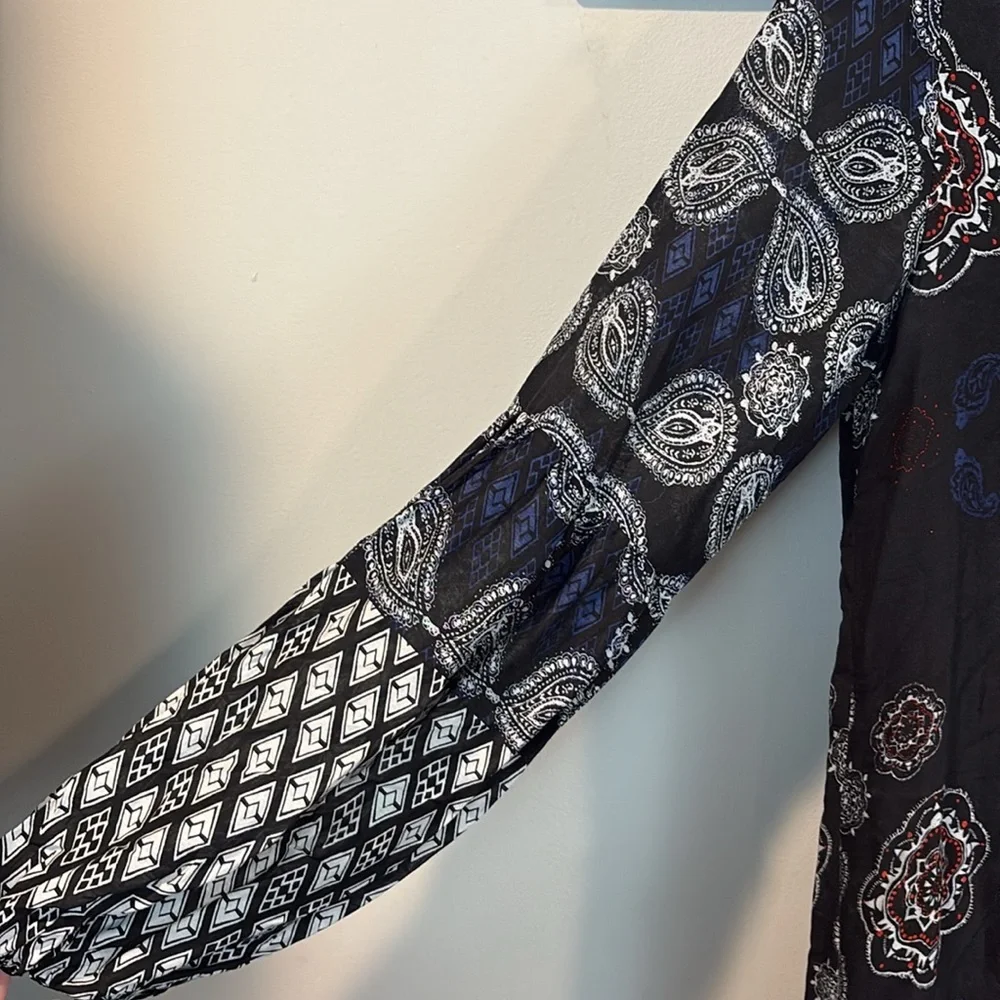 Free People High Low Mixed Print Paisley Geometric Tunic Midi Dress Size XS